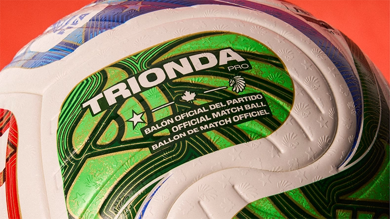 Close-up of an adidas football labeled “Trionda Pro – Official Match Ball.” (Photo)